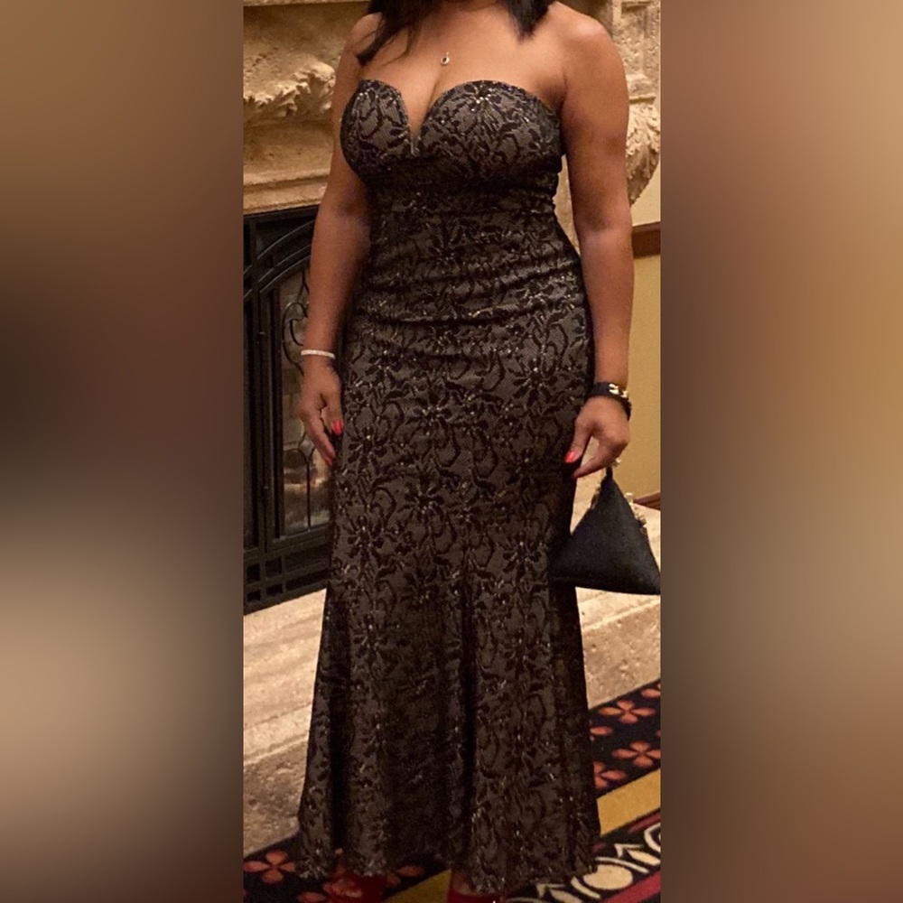 bailey blue Black StrapleLong Sequin Formal Dress Prom Wedding Homecoming Size M